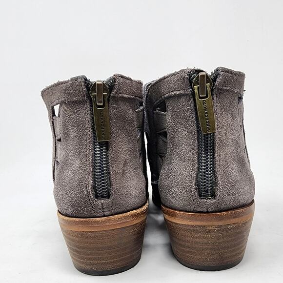 Vince Camuto Ankle Booties Women 7.5M Peera Grey Suede Cutouts Heel Zip - Picture 5 of 10